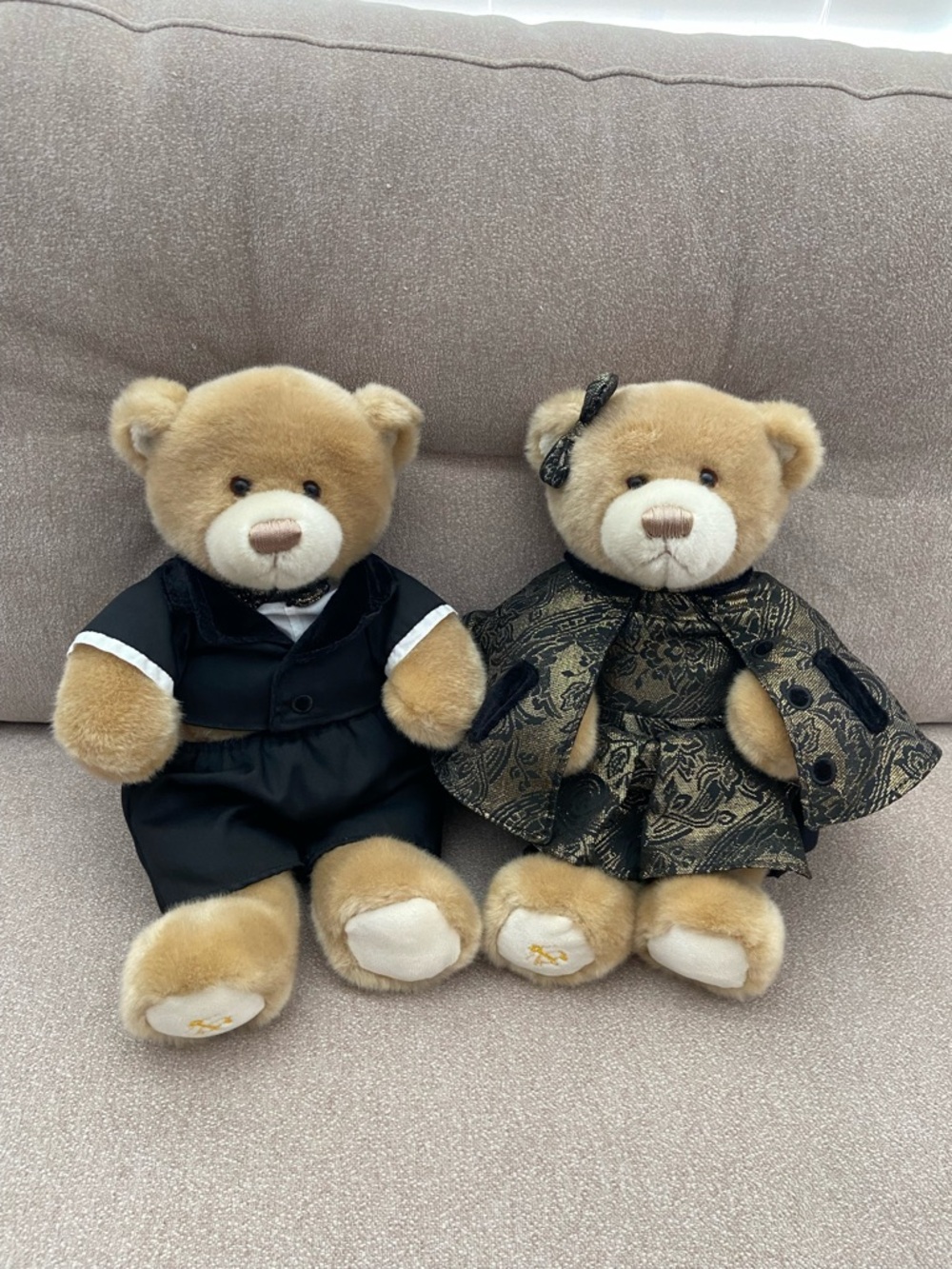 Plush Bear Pair in Black and Gold Outfits - Kids Toys